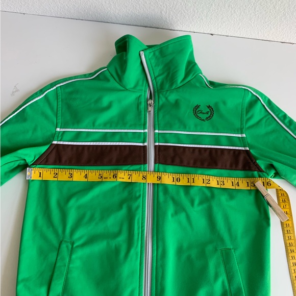 O’Neill‎ retro green zipped jacket, polyester, brown stripe, Med but runs small - Picture 9 of 12